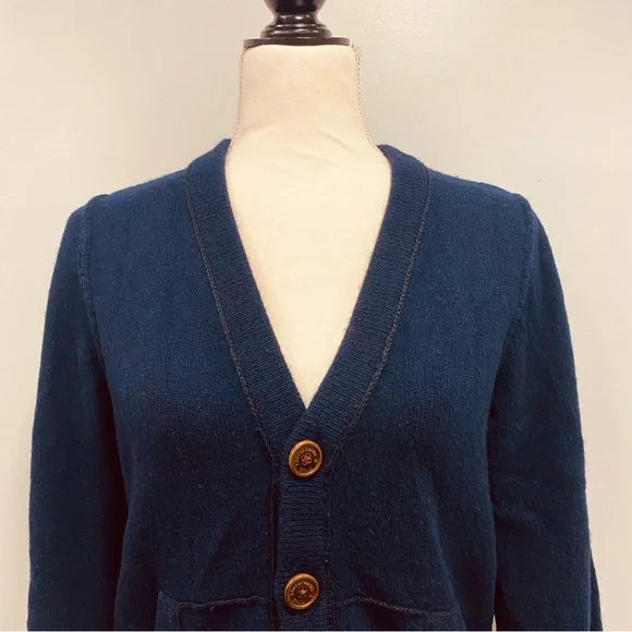 A&F Women’s M Navy Blue Grandpa Cardigan Knit Sweater Wool Cashmere Warm Winter - Picture 2 of 16